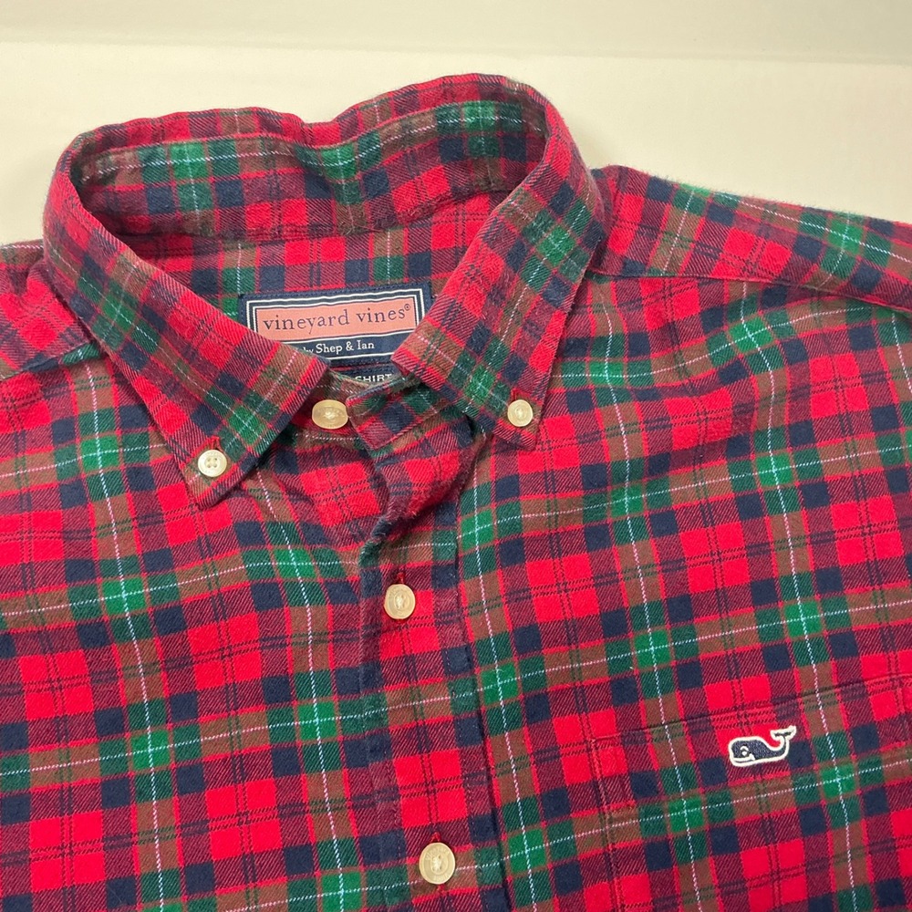 Vineyard Vines Mens Small‎ Red Green Plaid Tucker Flannel Shirt Button Down - Picture 2 of 8